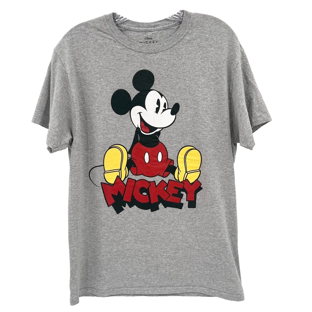 DISNEY Adult Sz M Heather Gray Mickey Mouse Graphic Print Short-Sleeve T-Shirt